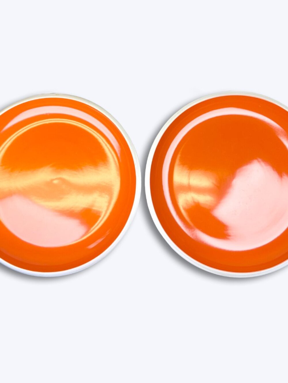 Orange White Mod Stoneware Dinner Plates 8.5" Set 2 Rachael Ray Rise Retro MCM